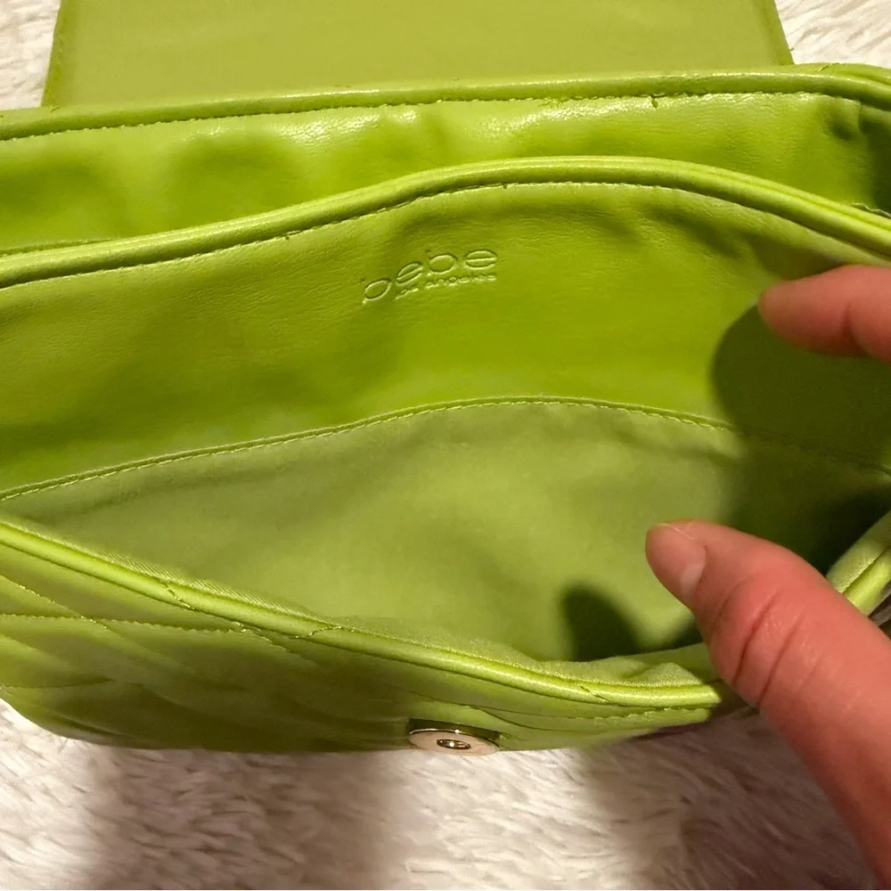 Bebe Lime Green Quilted Chain Shoulder Bag